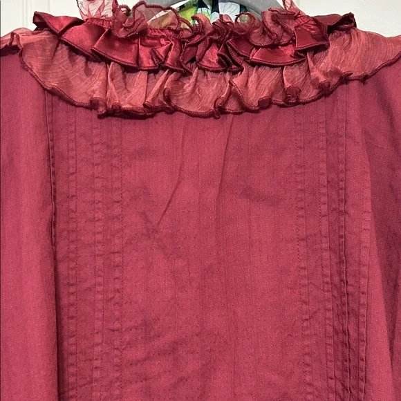 Denim 24/7 Wine Ruffle Cotton Blouse Button up with Lace Trim Fancy size 22 - Picture 11 of 14